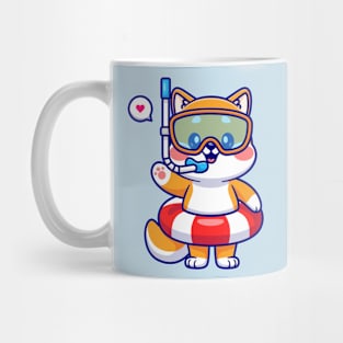 Cute Shiba Inu Dog Snorkeling And Waving Hand Cartoon Mug